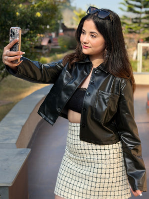 TANDUL Women Timeless Black Leather Jacket