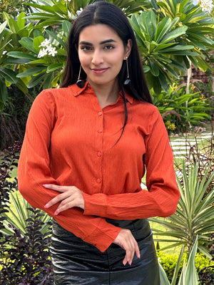 TANDUL Women Orange Solid Crop Shirt
