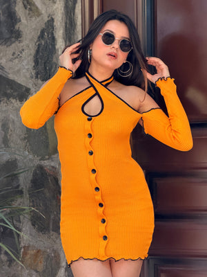 TANDUL Women Stunning Orange Knitted Dress