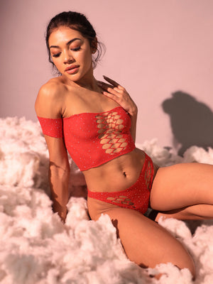 ELTIRE Elegant Red Two Piece Lingerie Set