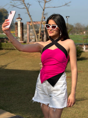TANDUL Women Chic Pink and Black Top