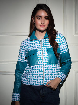 TANDUL  Women Houndstooth Fleece Jacket