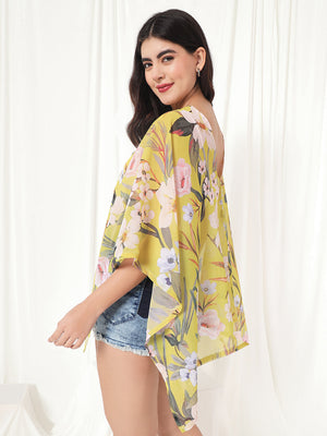 TANDUL  Women Kimono Style 3/4th Sleeve Yellow Shrug
