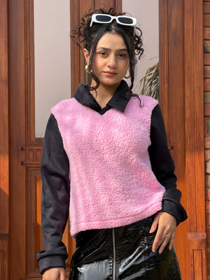 TANDUL Women Pink Fur Sweatshirt