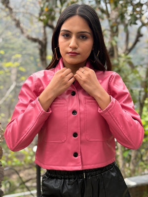 TANDUL Women Stunning Pink Leather Jacket