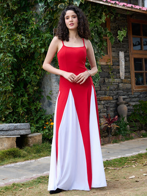 TANDUL Stunning Red and White Flared Dress