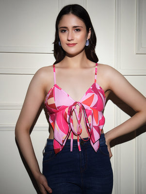 TANDUL  Casual Sleeveless Printed Women Pink Top