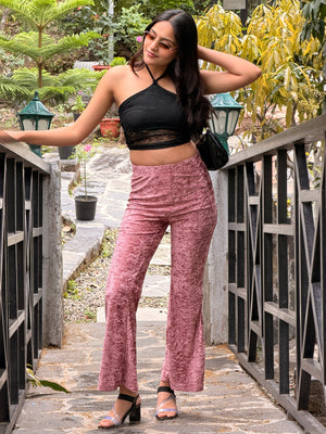 TANDUL Women Elegant Onion Pink Velvet Trouser