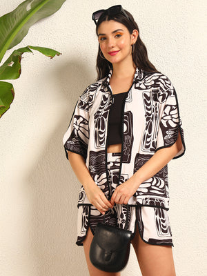 TANDUL Women Stylish Black and Beige Printed co-ord set
