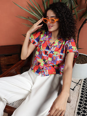 Women Regular Fit Printed  Collared Casual Shirt