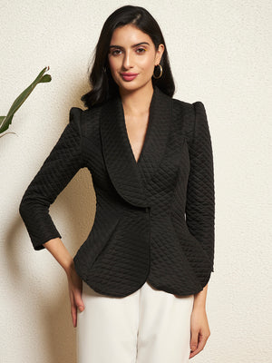 TANDUL Women Sleek Black Quilt Blazer