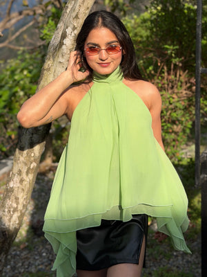 TANDUL Women Elegant Green Georgette Top