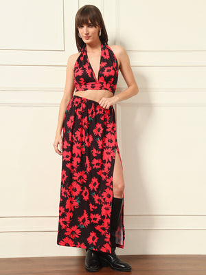 TANDUL Black and Red Floral Printed Co-ord Set