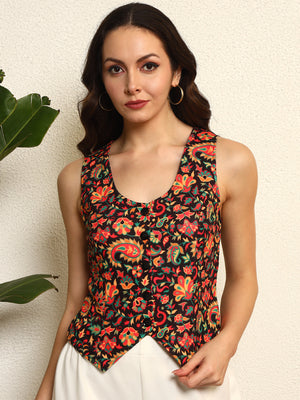 TANDUL Women Stunning Floral Printed Top cum Waistcoat