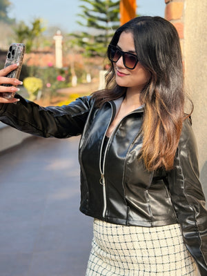 TANDUL Women Sleek Black Leather Jacket