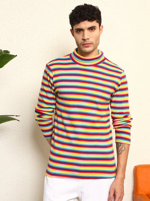 TANDUL Men's Vibrant Striped Highneck