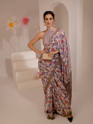ELTIRE Exquisite Printed Bollywood Style Georgette Sari