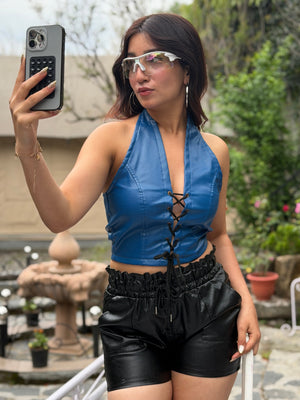 TANDUL Casual Sleeveless Solid Women Royal Blue Top