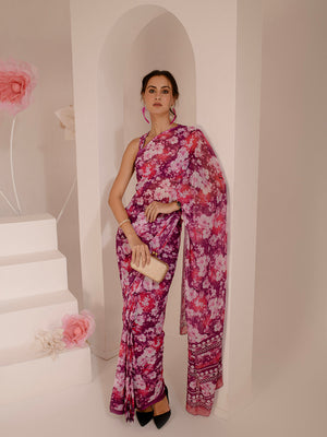 ELTIRE Exquisite Printed Bollywood Style Georgette Saree