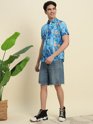 TANDUL Men's  Stylish Blue Printed Shirt