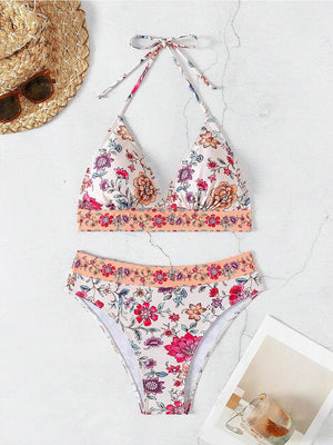 ELTIRE Floral Printed Single Tie Strap Bikini Swimwear