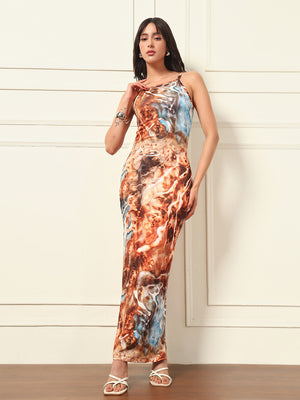 TANDUL Women Brown Marbel Printed Bodycon Dress