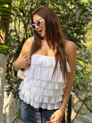 TANDUL Women White Delicate  Ruffles Top