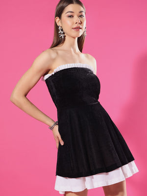 TANDUL Women Elegant Black and White Dress