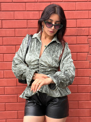 TANDUL Women Exquisite Green Velvet Top