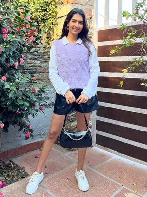 TANDUL Women Chic Purple Fur Sweater