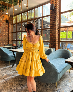 TANDUL Women Stunning Flared Yellow Dress