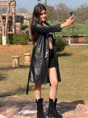 TANDUL Women Stunning Black Leather Coat