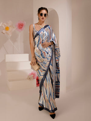 ELTIRE Beautiful Printed Satin Saree