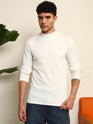TANDUL  Men Solid Turtle Neck White Sweater