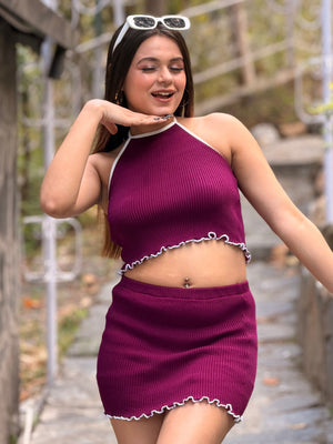 TANDUL Women Purple Knitted Co-Ord Set