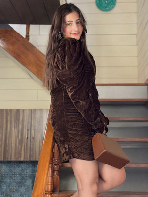 TANDUL Women Brown Velvet Dress