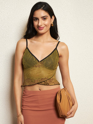 TANDUL Women Green Lace Tank Top