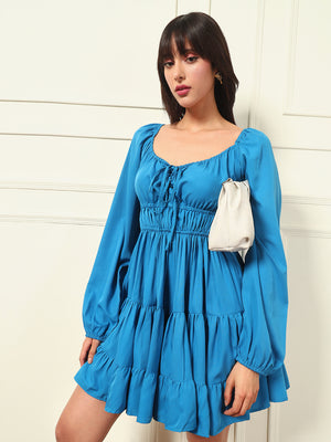 TANDUL Women Teal Blue Flared Dress