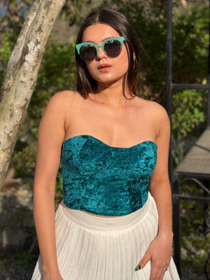 TANDUL Casual Sleeveless Solid Women Teal Top