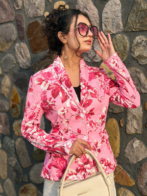 TANDUL Women Pink Floral Printed Blazer