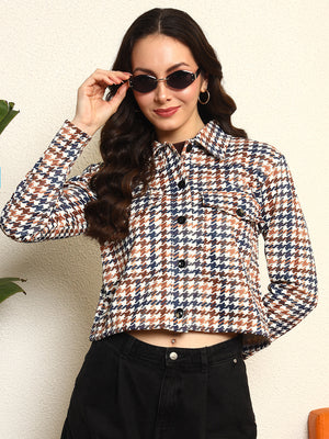 TANDUL Women Houndstooth Fleece Jacket