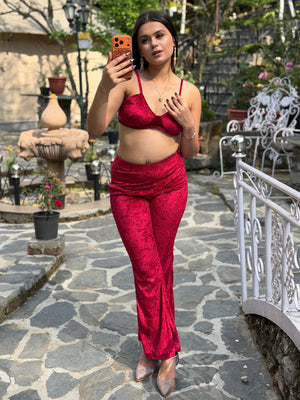 TANDUL Women Equisite Red Velvet Co-ord Set