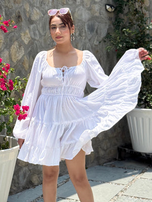 TANDUL Women White  Solid Flared Dress