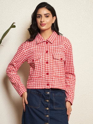 TANDUL Women Classic Red and White Checkered Jacket