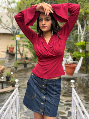 TANDUL Women Maroon Bell sleeves Top