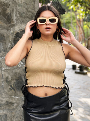 TANDUL Women Chic Beige Knitted Top