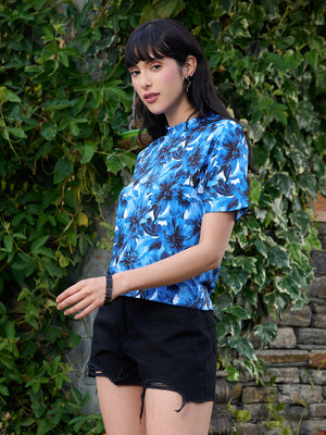 TANDUL Women Blue Floral Printed T-shirt
