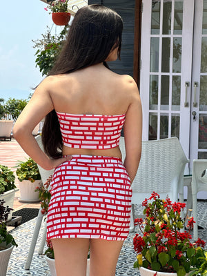 TANDUL Stunning Red and White Patterned Co-ord Set