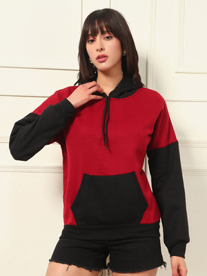 TANDUL Women Stylish Maroon and Black Hoodie