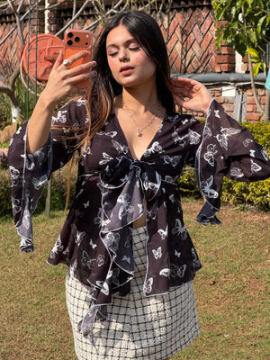 TANDUL Women Stunning  Black Georgette Butterfly Top